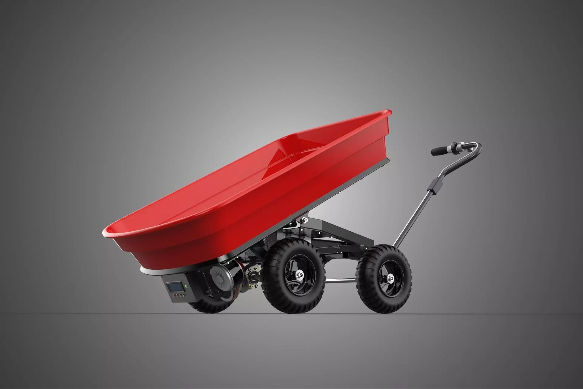 RED ELECTRIC ENGINE DUMP CART TILTING BED WHEEL BARROW UNLOAD EV 3D model