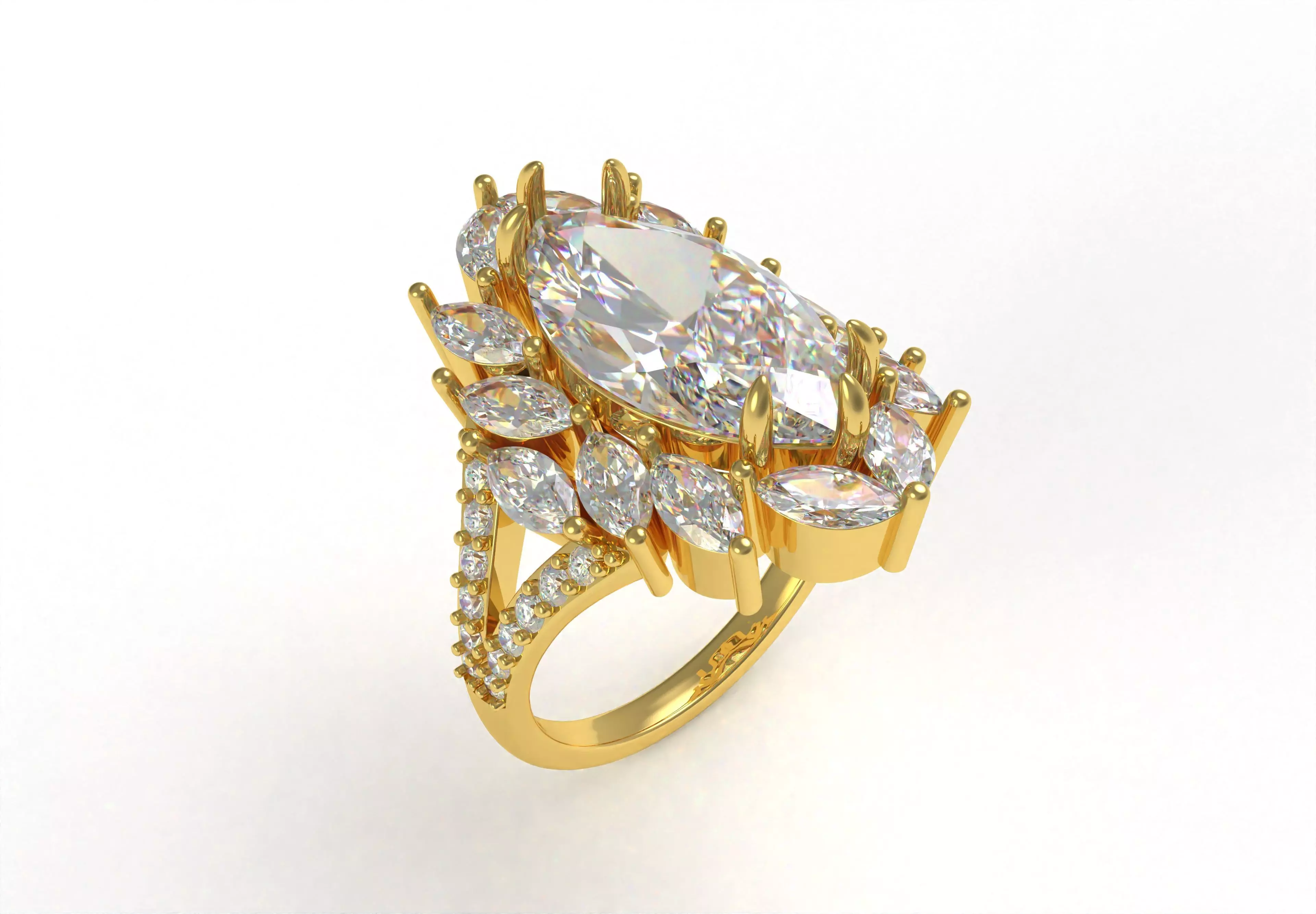 Unique Marquise Engagement Ring 3D print model