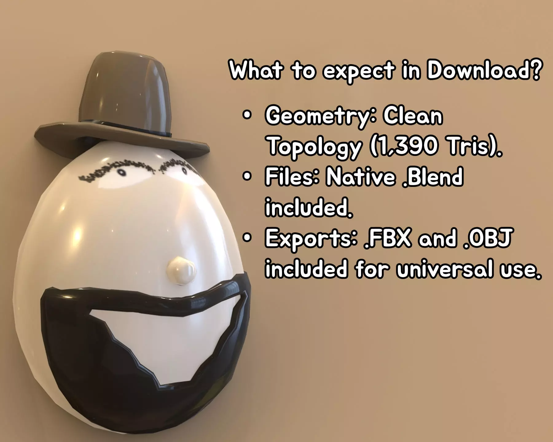 Stylized Bearded Egg Character - Low Poly Game Ready Free low-poly 3D model