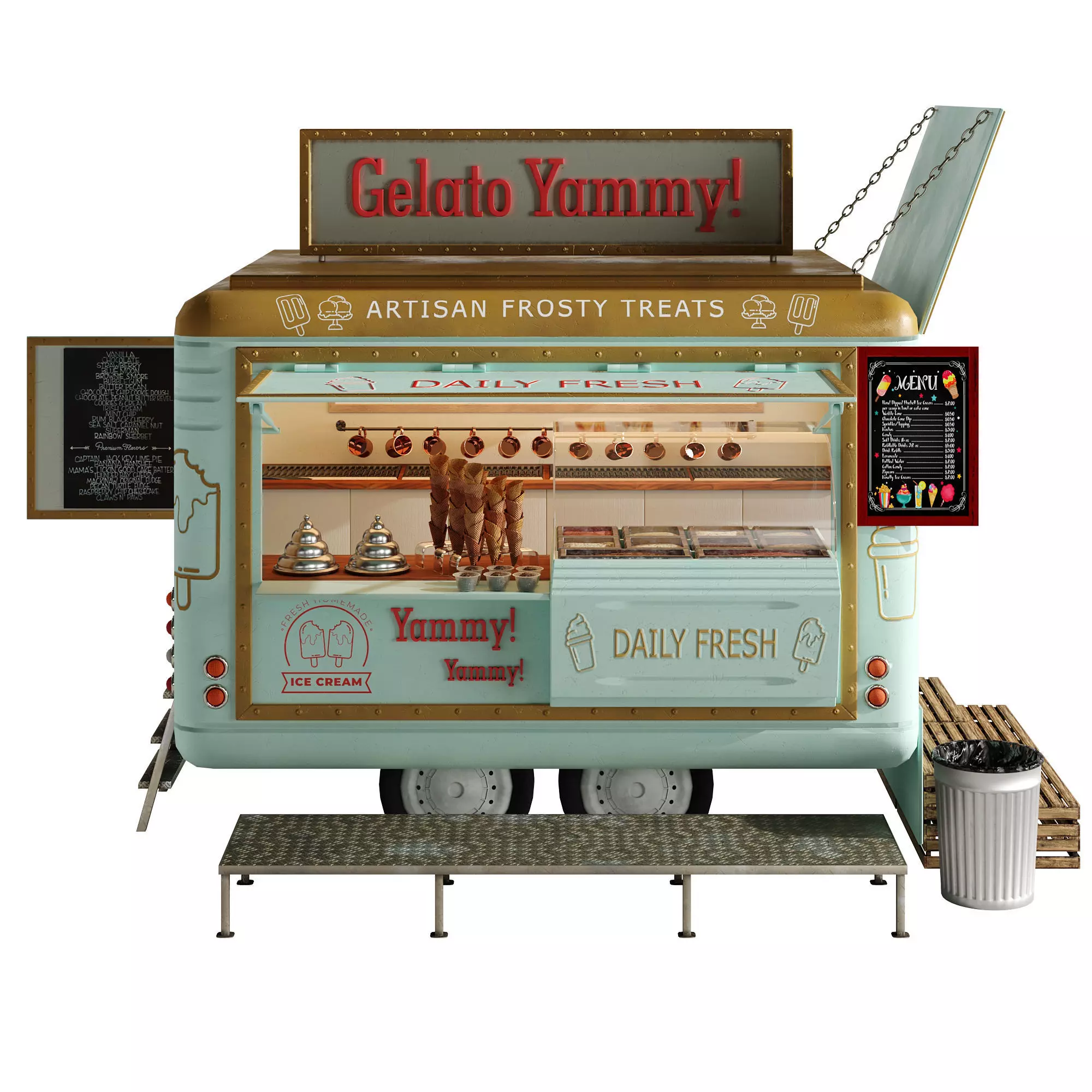 Realistic Gelato Ice Cream Food Truck 3D model
