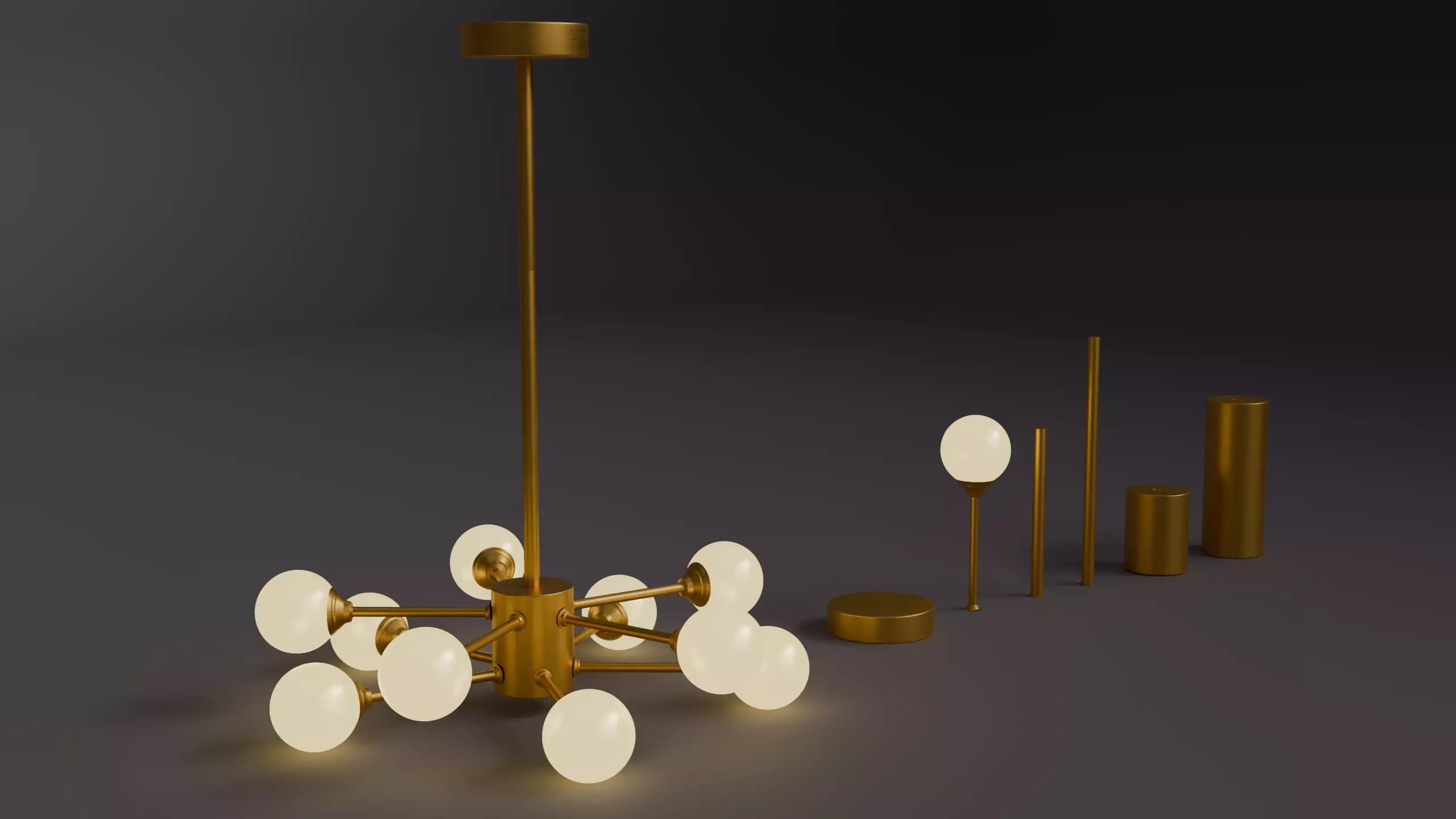 Modular Sputnik Chandelier - Customizable Mid-Century Light Kit 3D model