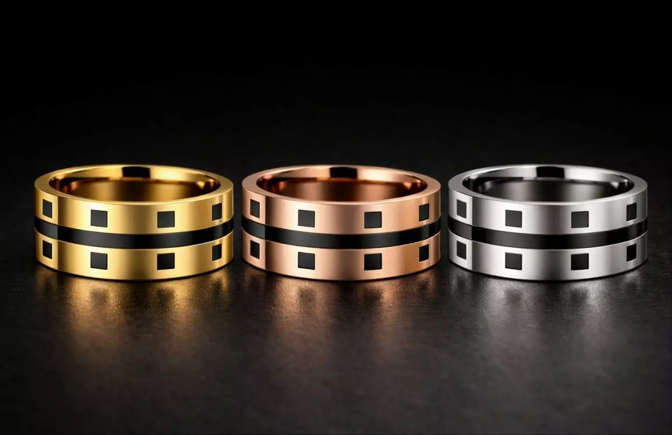 Majestic 9mm Geometric Square Band 18k Pink Gold Black Enamel 3D print model