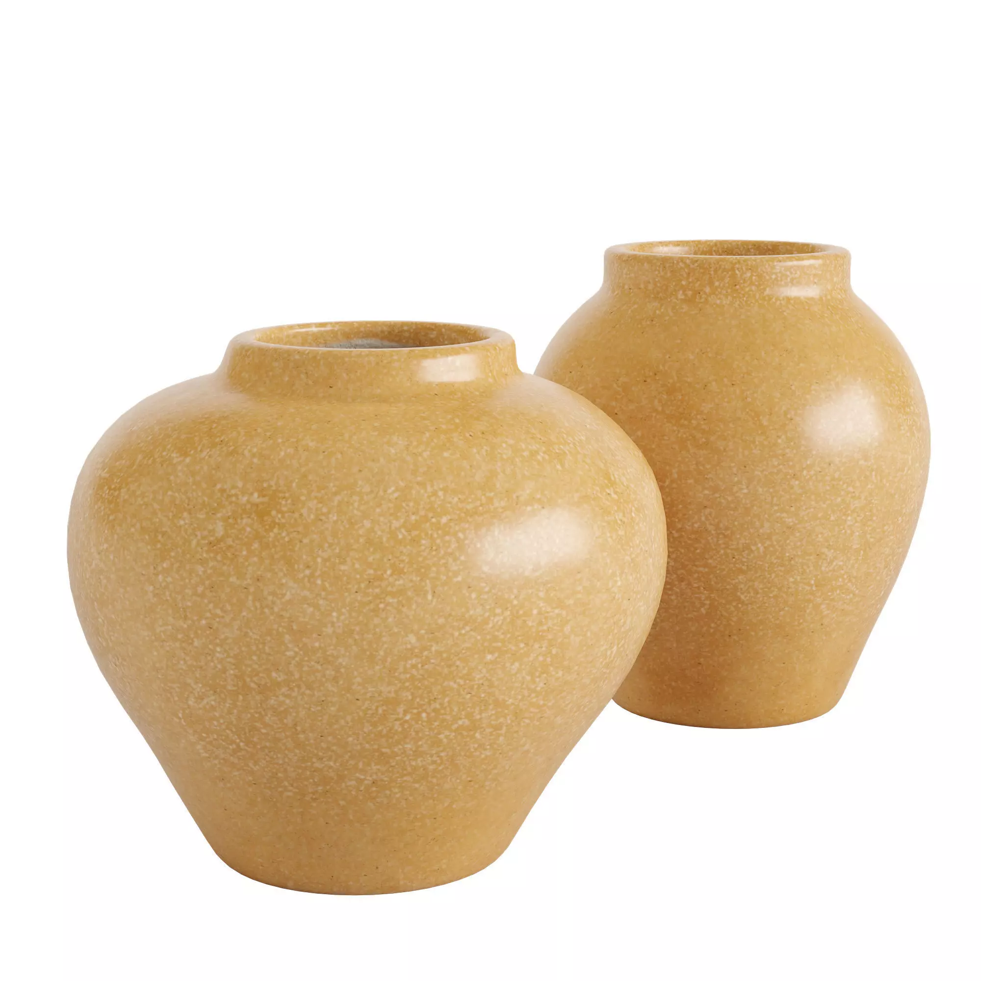 Set of 2 Handmade Ceramic Bud Vases in Yellow Glaze 3D model