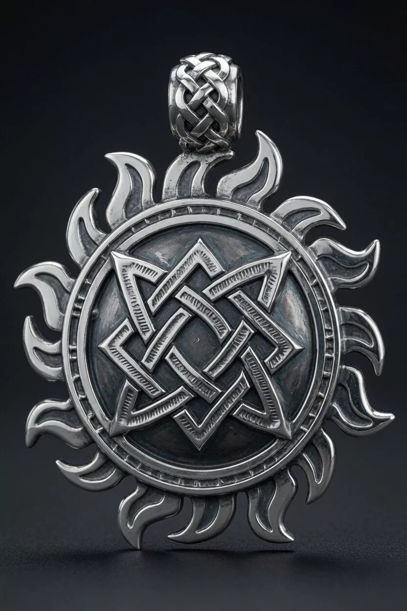 Round Slavic pendant featuring the symbol known as Star of Rus 3D print model