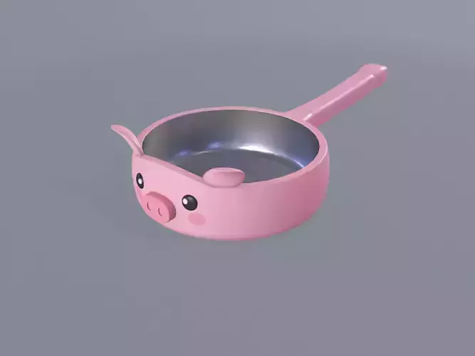 Cartoon Pig Frying Pan Low-poly 3D model