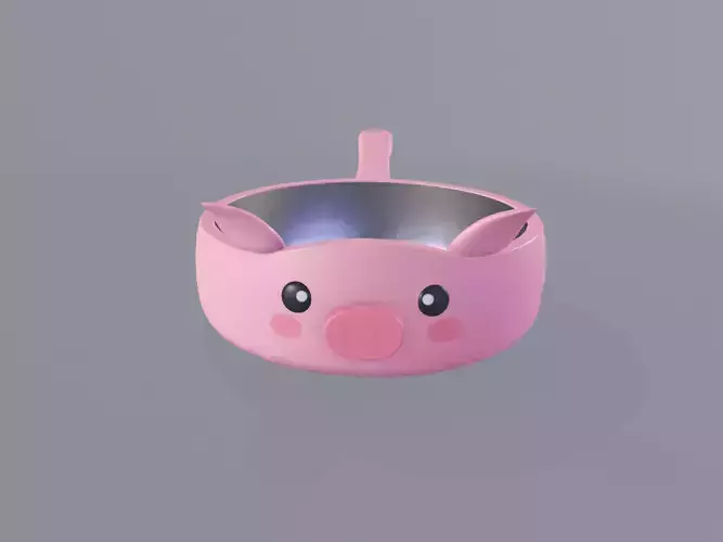 Cartoon Pig Frying Pan  Low-poly 3D model 6