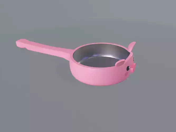 Cartoon Pig Frying Pan  Low-poly 3D model 3