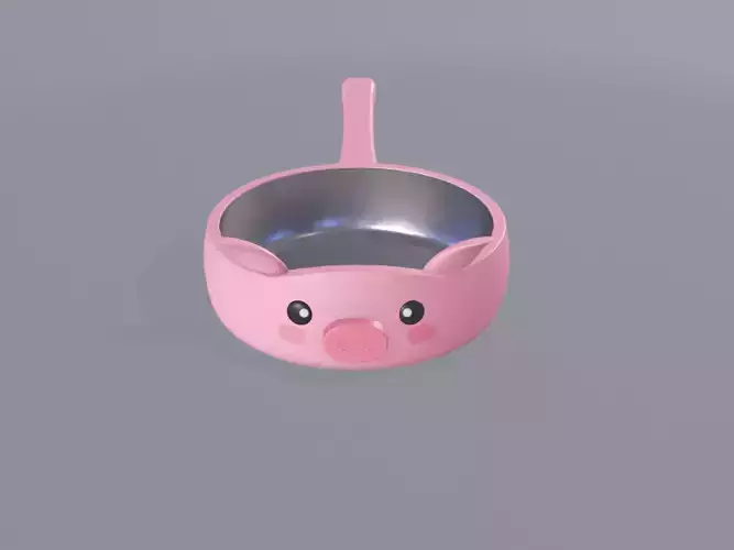 Cartoon Pig Frying Pan  Low-poly 3D model 2