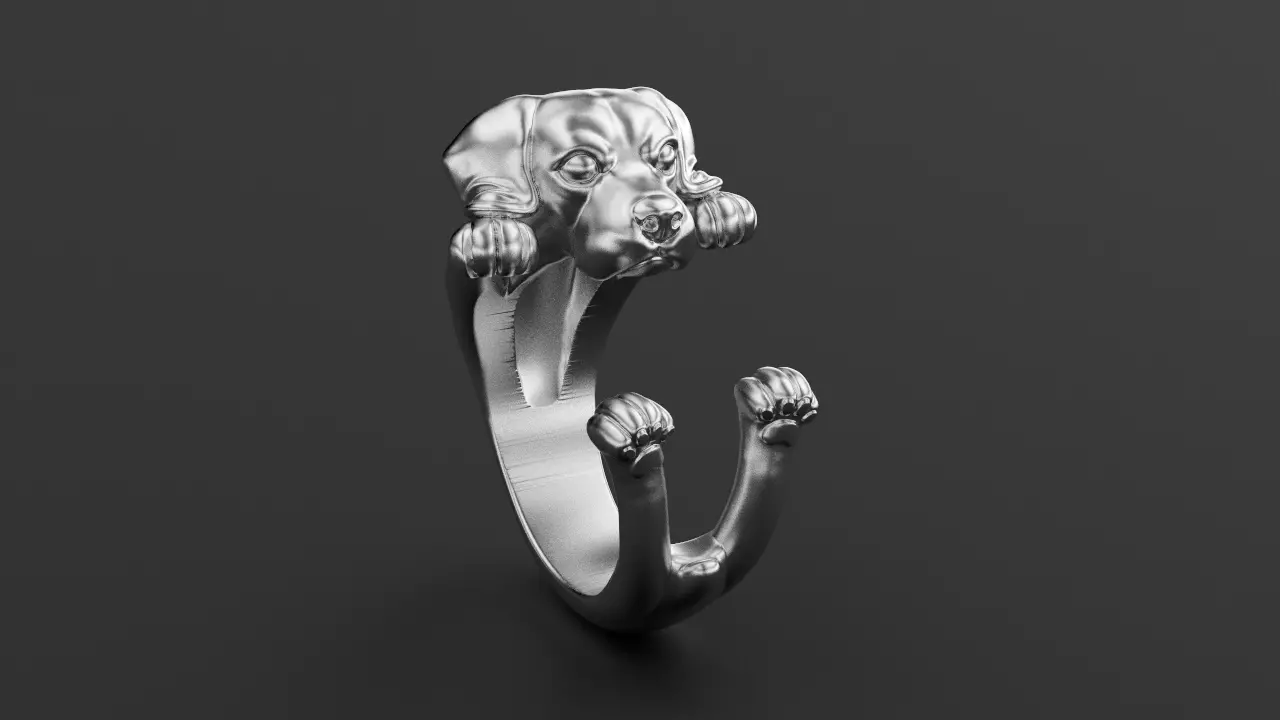 Realistic Beagle Head Ring 3D print model