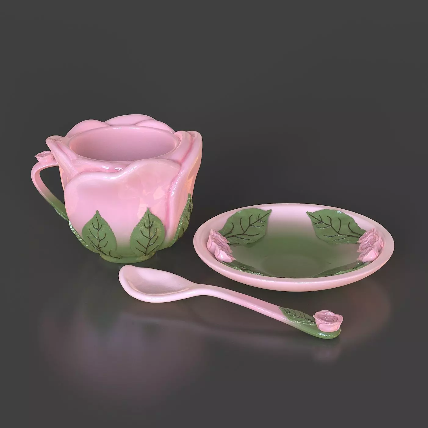 Set Cup Rose mug flower Pack 3D print model