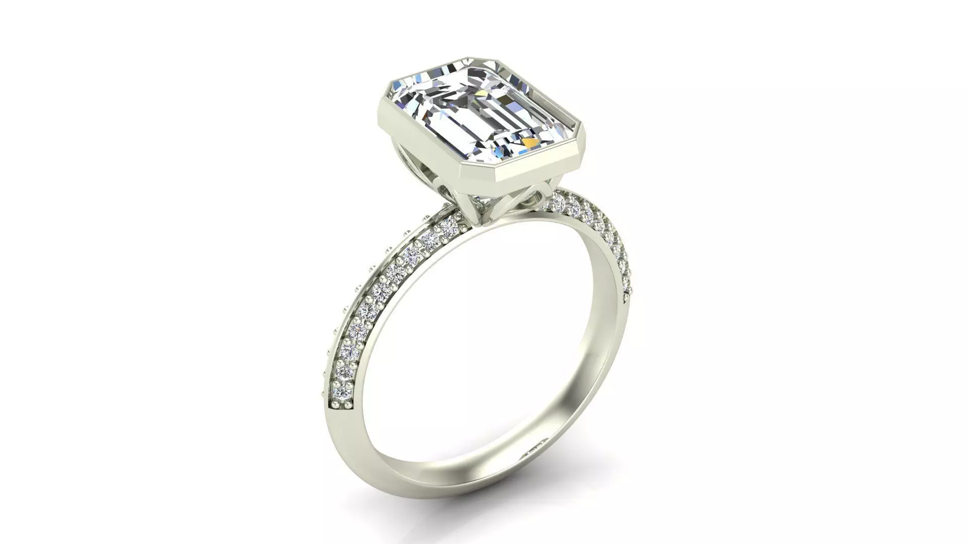 Emerald Cut in bezel setting Diamond solitary 3D print model
