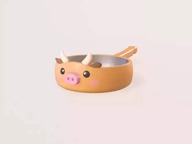 Cartoon Cow Frying Pan Low-poly 3D model 3