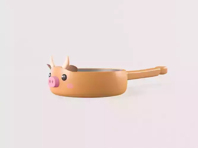 Cartoon Cow Frying Pan Low-poly 3D model 5