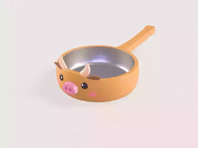 Cartoon Cow Frying Pan Low-poly 3D model 6