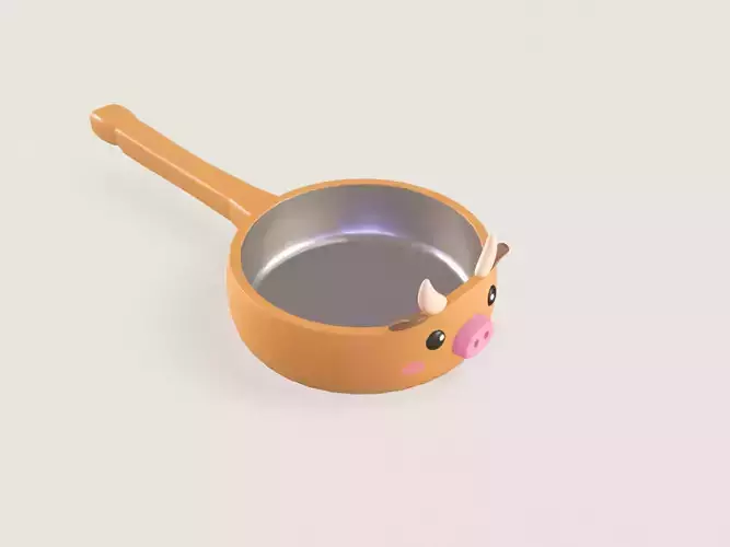 Cartoon Cow Frying Pan Low-poly 3D model