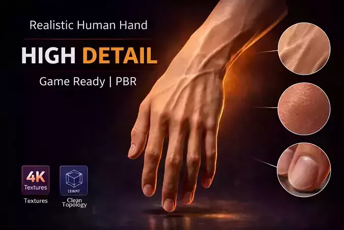 Realistic Human Hand Rigged