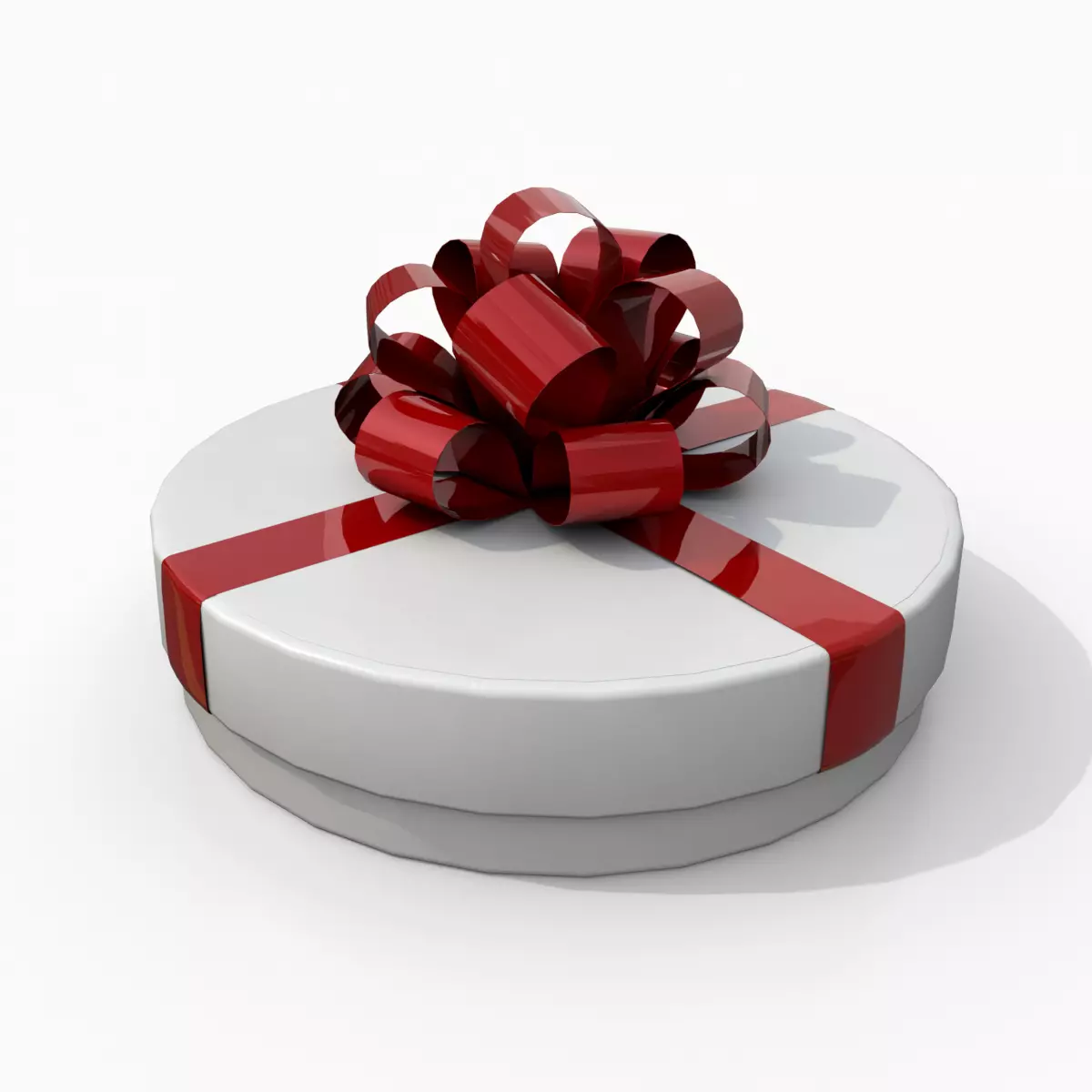 Gift Box - Flat Round with Fixed Ribbon Rosette Low-poly 3D model