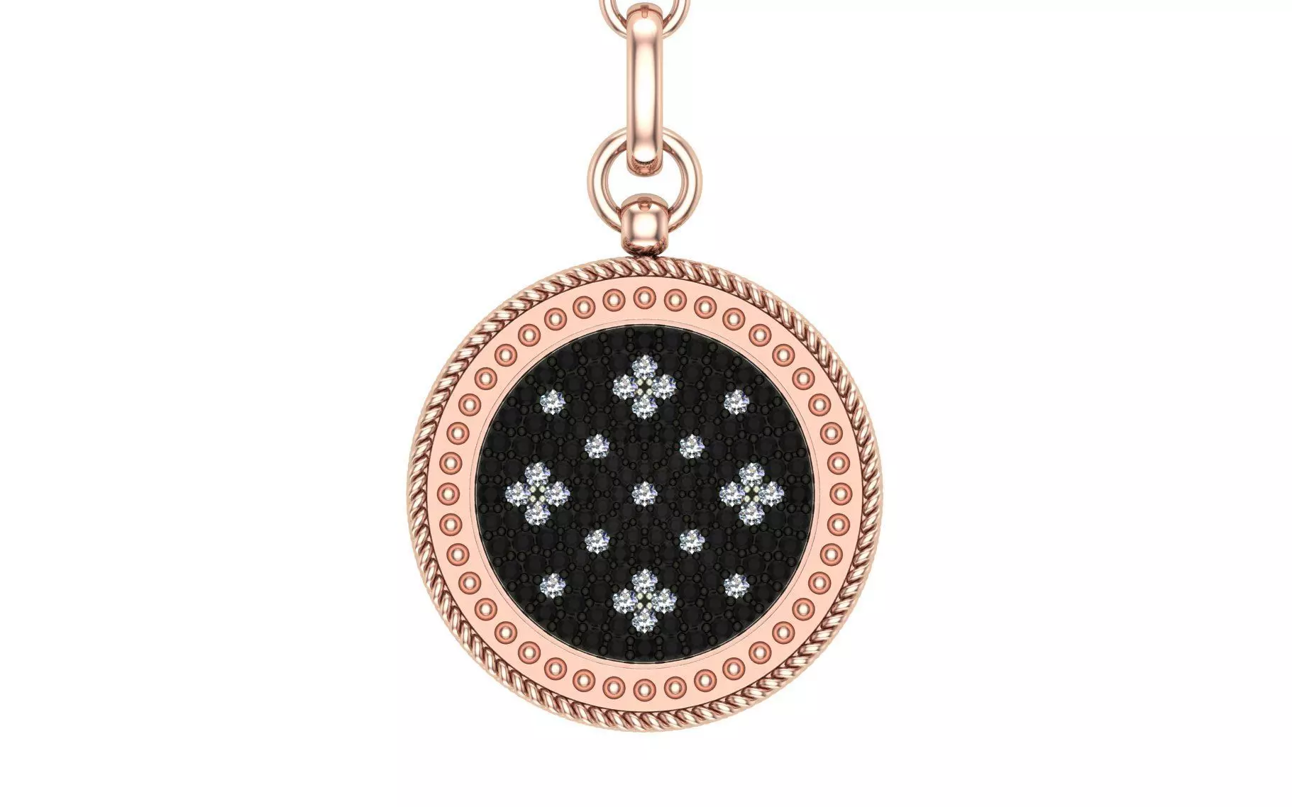 Venetian Princess round pendant with black and white diamonds 3D print model