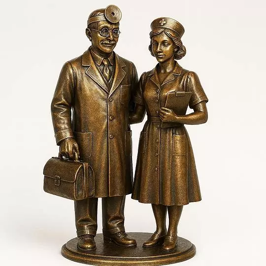 Vintage Doctor Nurse Bronze Statue 3D print model