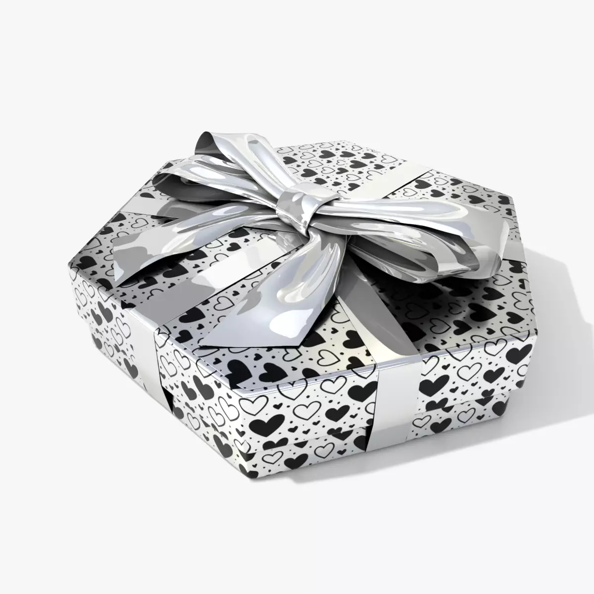 Gift Box - Flat Hexagon with Glossy Tied Ribbon Bow Low-poly 3D model