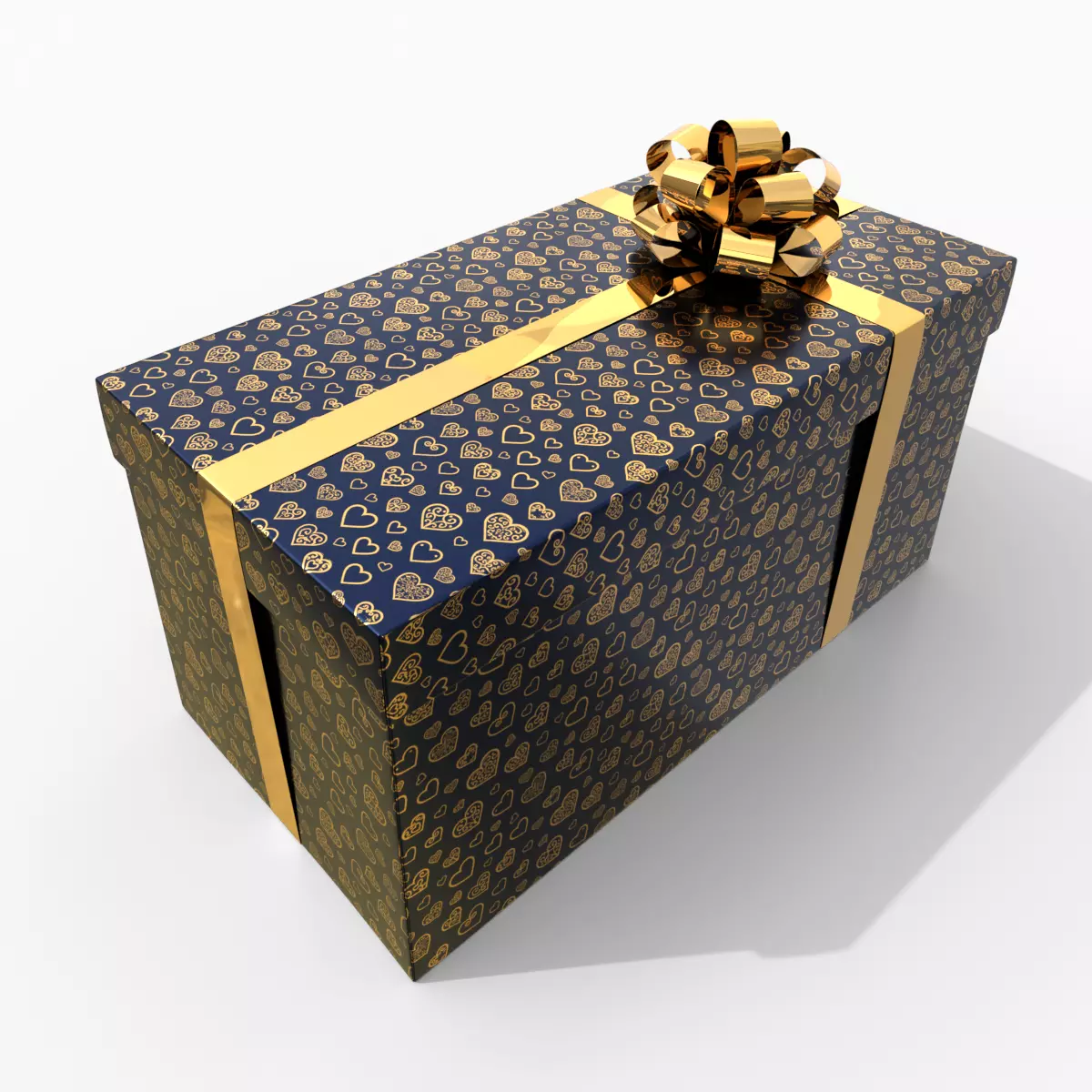 Gift Box - Rectangular with Glossy Tied Ribbon Rosette Low-poly 3D model