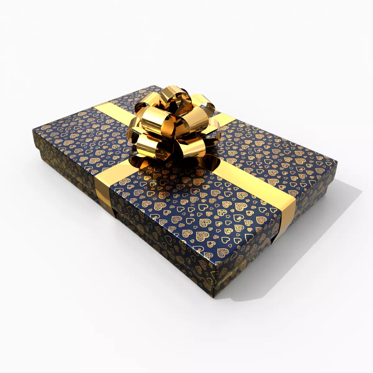 Gift Box - Flat Rectangular with Glossy Tied Ribbon Rosette Low-poly 3D model