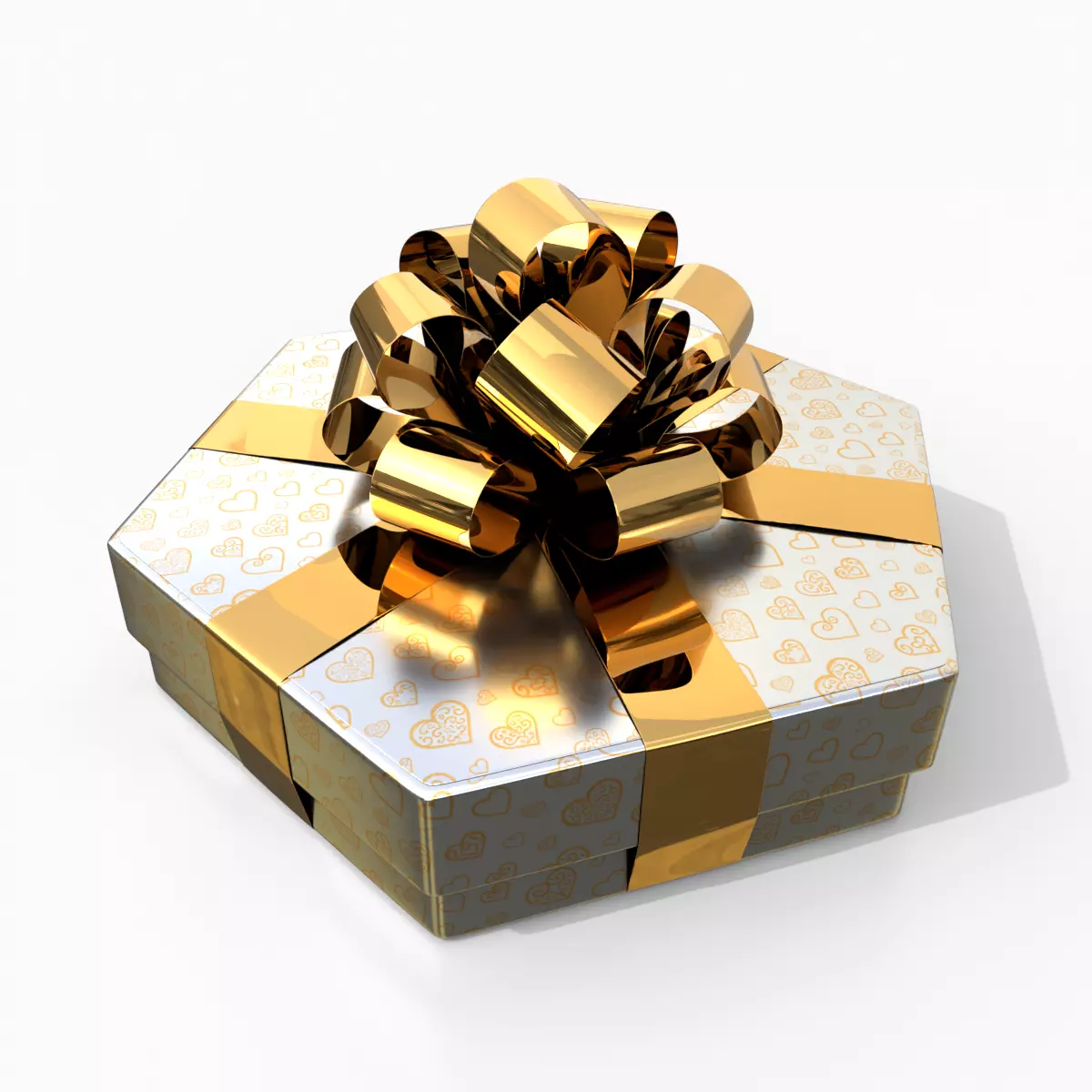 Gift Box - Flat Hexagon with Glossy Tied Ribbon Rosette Low-poly 3D model