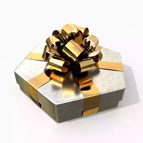 Gift Box - Flat Hexagon with Glossy Tied Ribbon Rosette