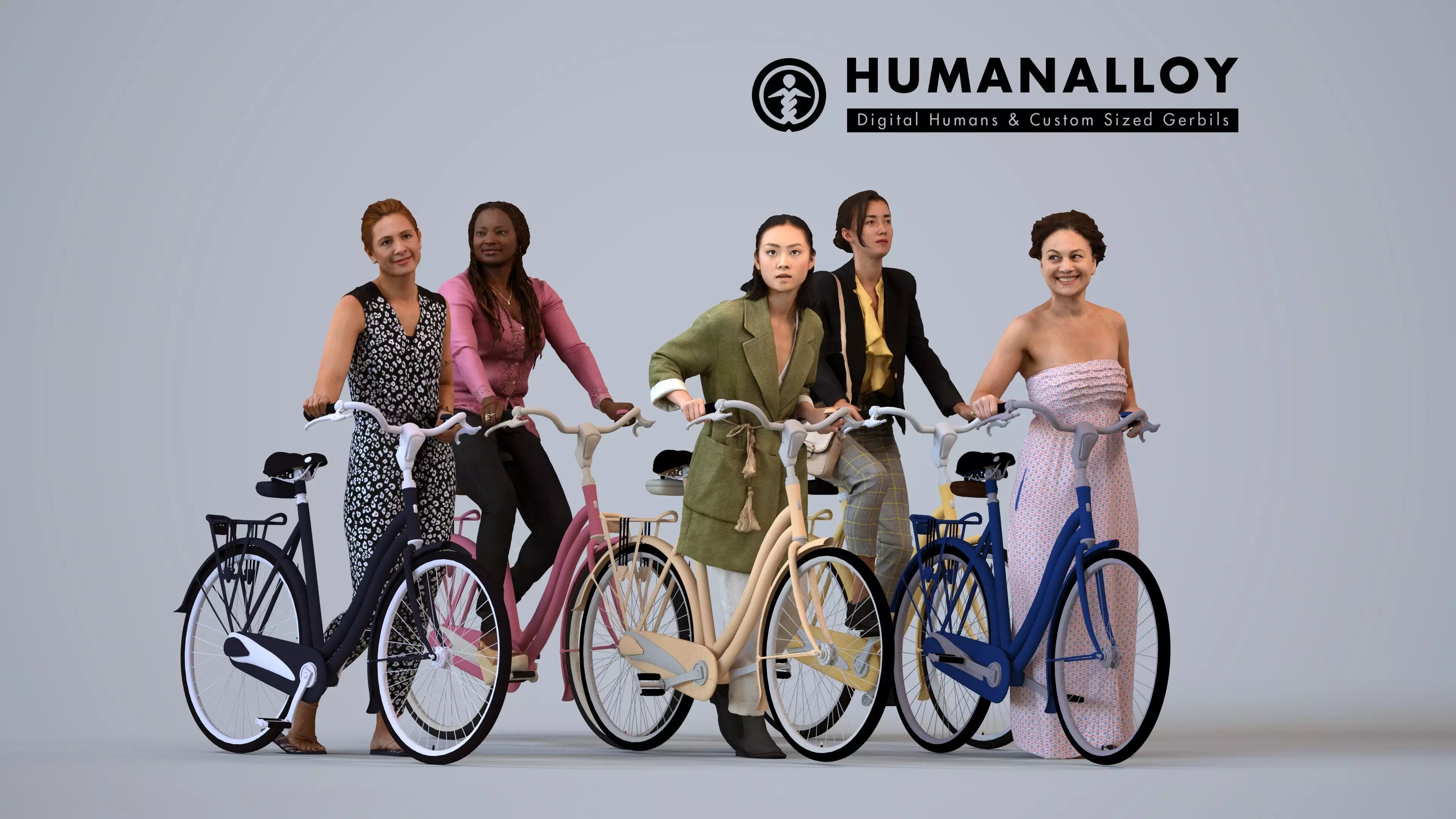 Basics0093 - A set containing 5 models of female adults in 3D model