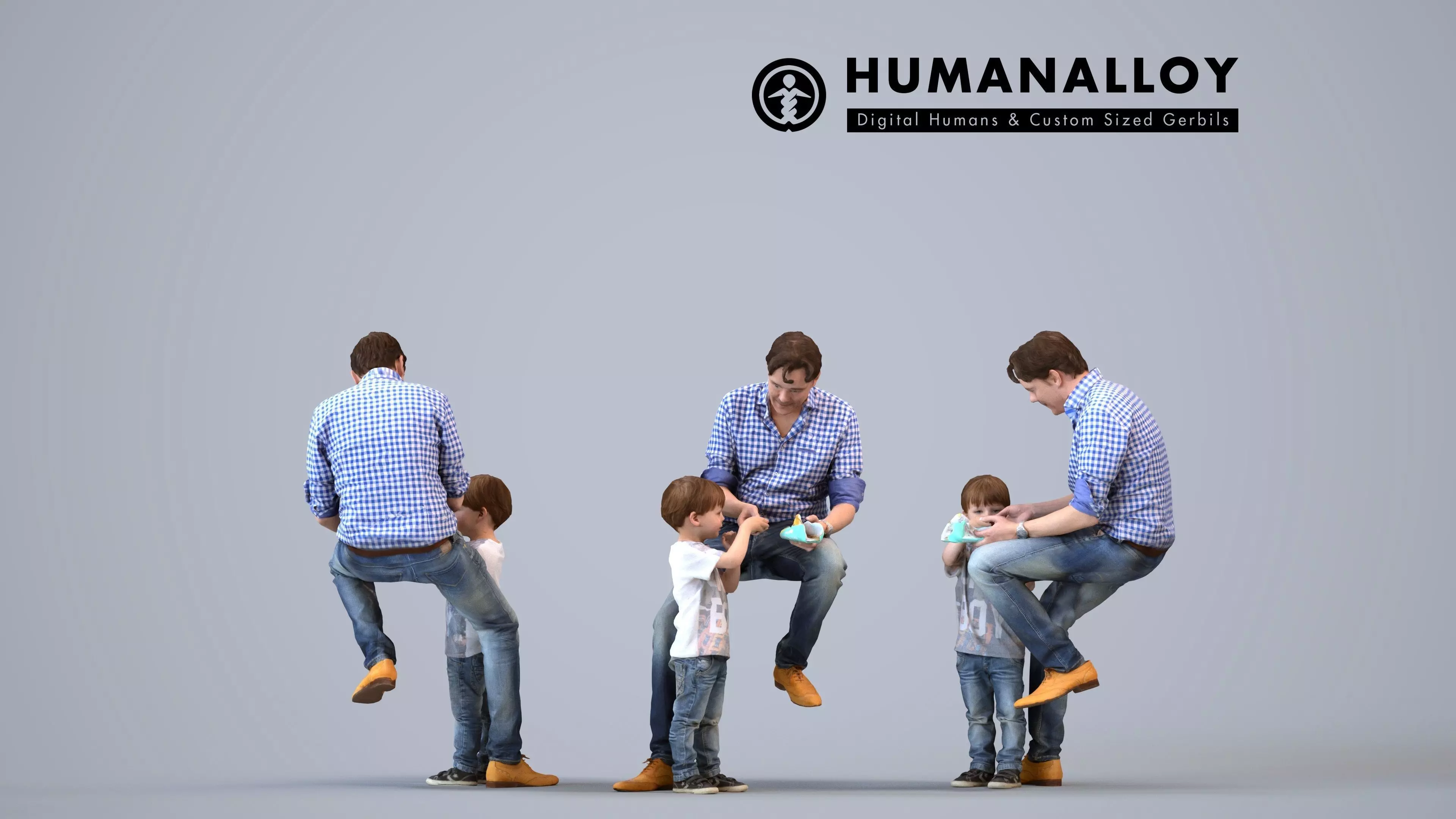 00034Joris008 - Adult Caucasian man sitting with child 3D model