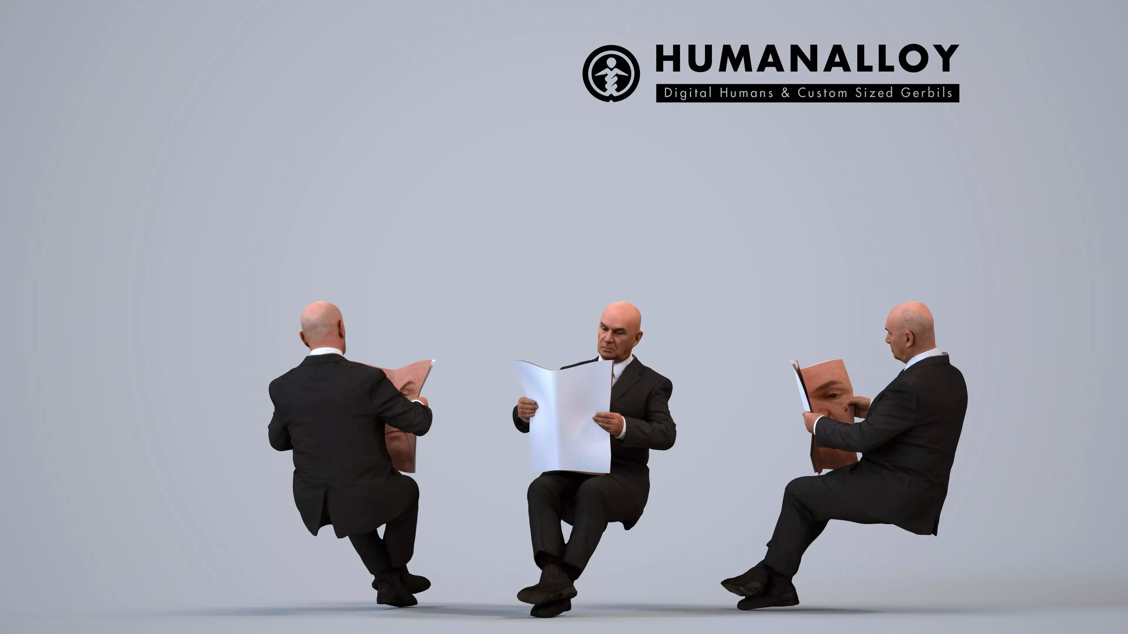 00100Erik014 - Senior Caucasian man reading in office chair 3D model