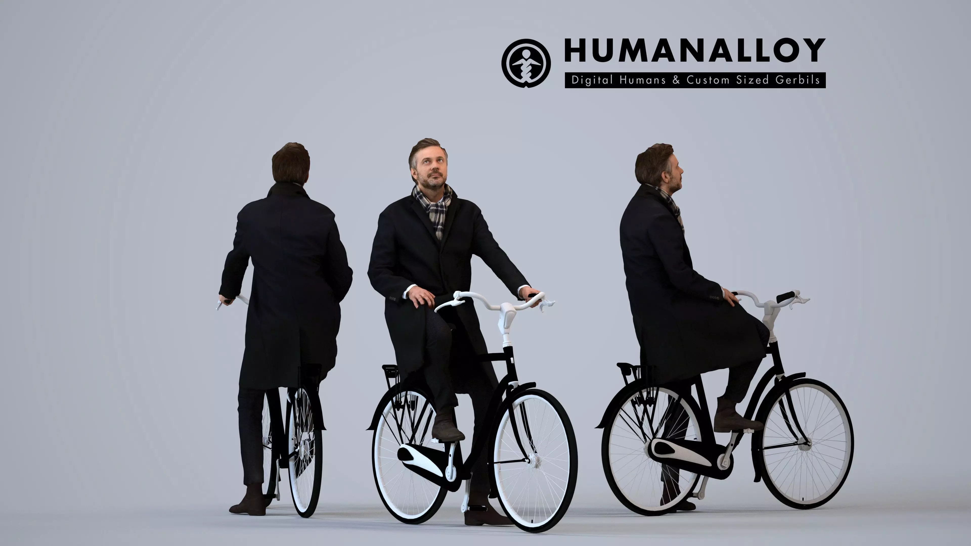 00104Floris010 - Adult Caucasian man cycling through public 3D model