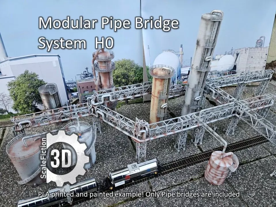 Modular Pipe Bridge System H0 3D print model