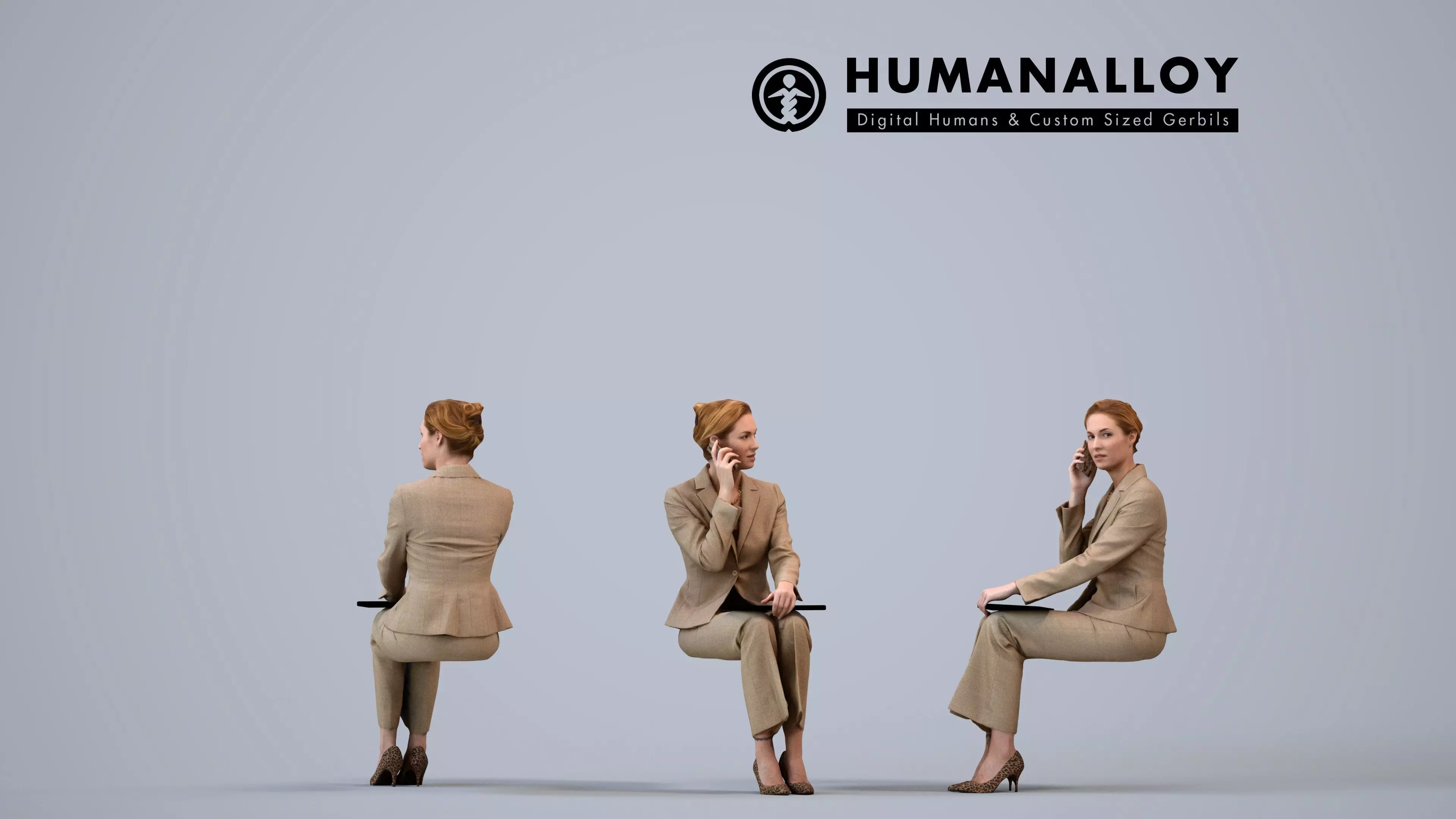 00109Halle011 - Adult Caucasian woman sitting relaxed at home 3D model