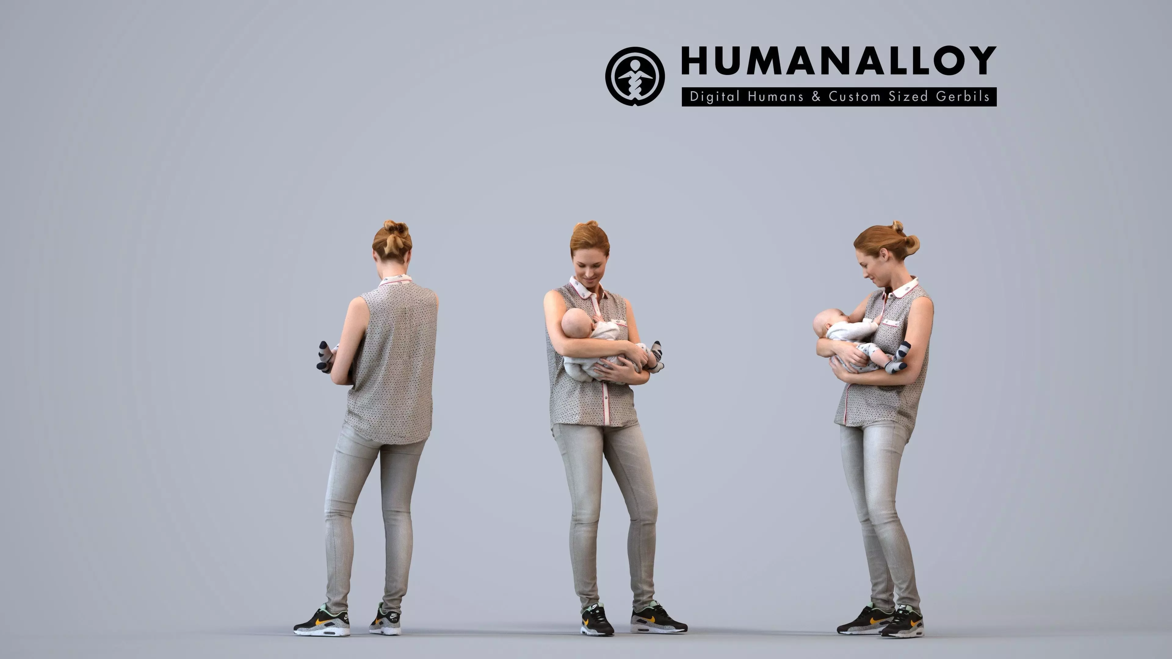00117Halle001 - Adult Caucasian woman with child in casual 3D model