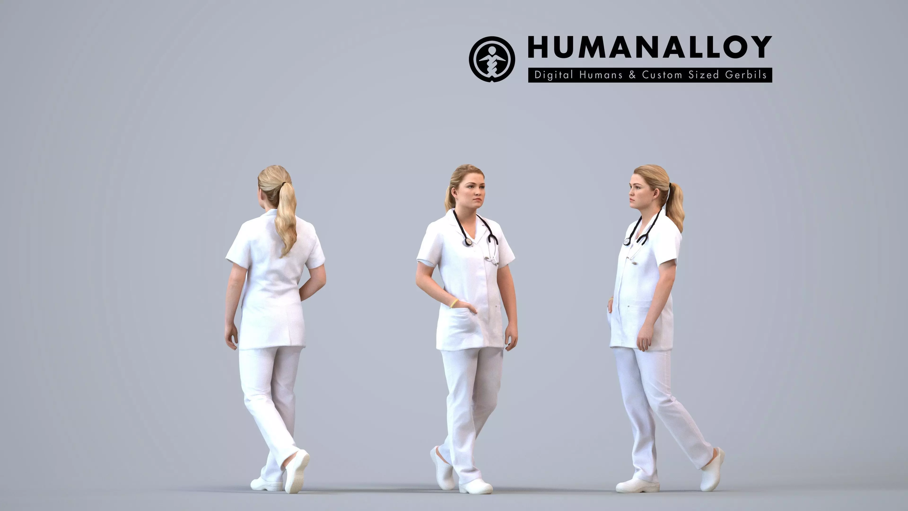 00130Kiera005 - Adult Caucasian woman walking in medical scrubs 3D model