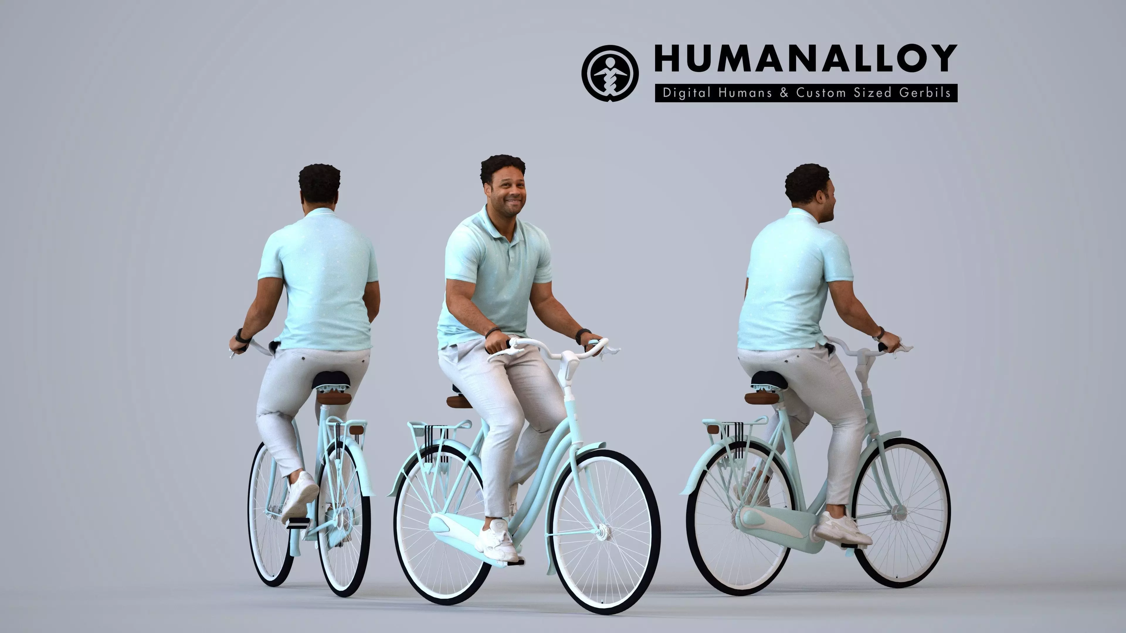 00292Allen001 - Adult Black male cycling through public space 3D model