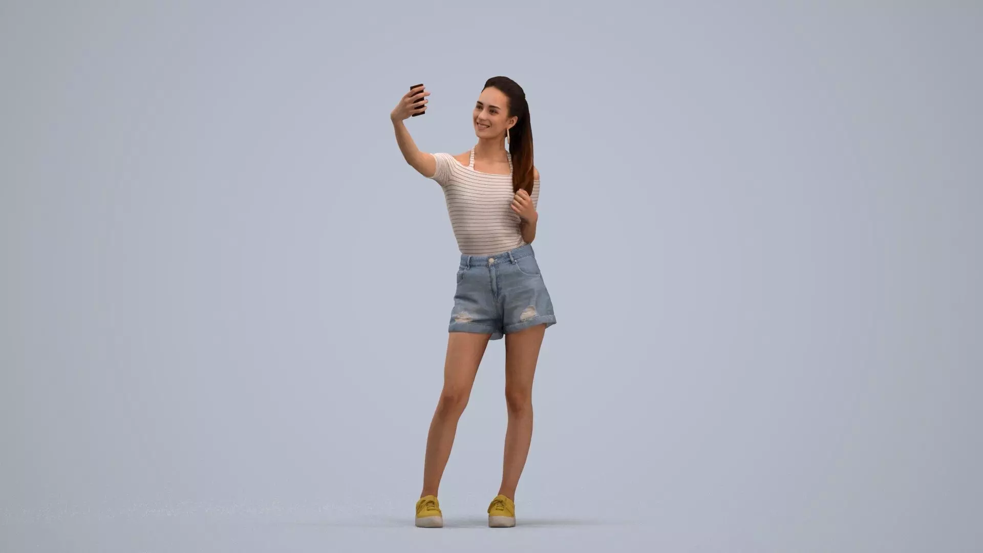 00302Hideki017D - Adult Caucasian woman taking photo with 3D model