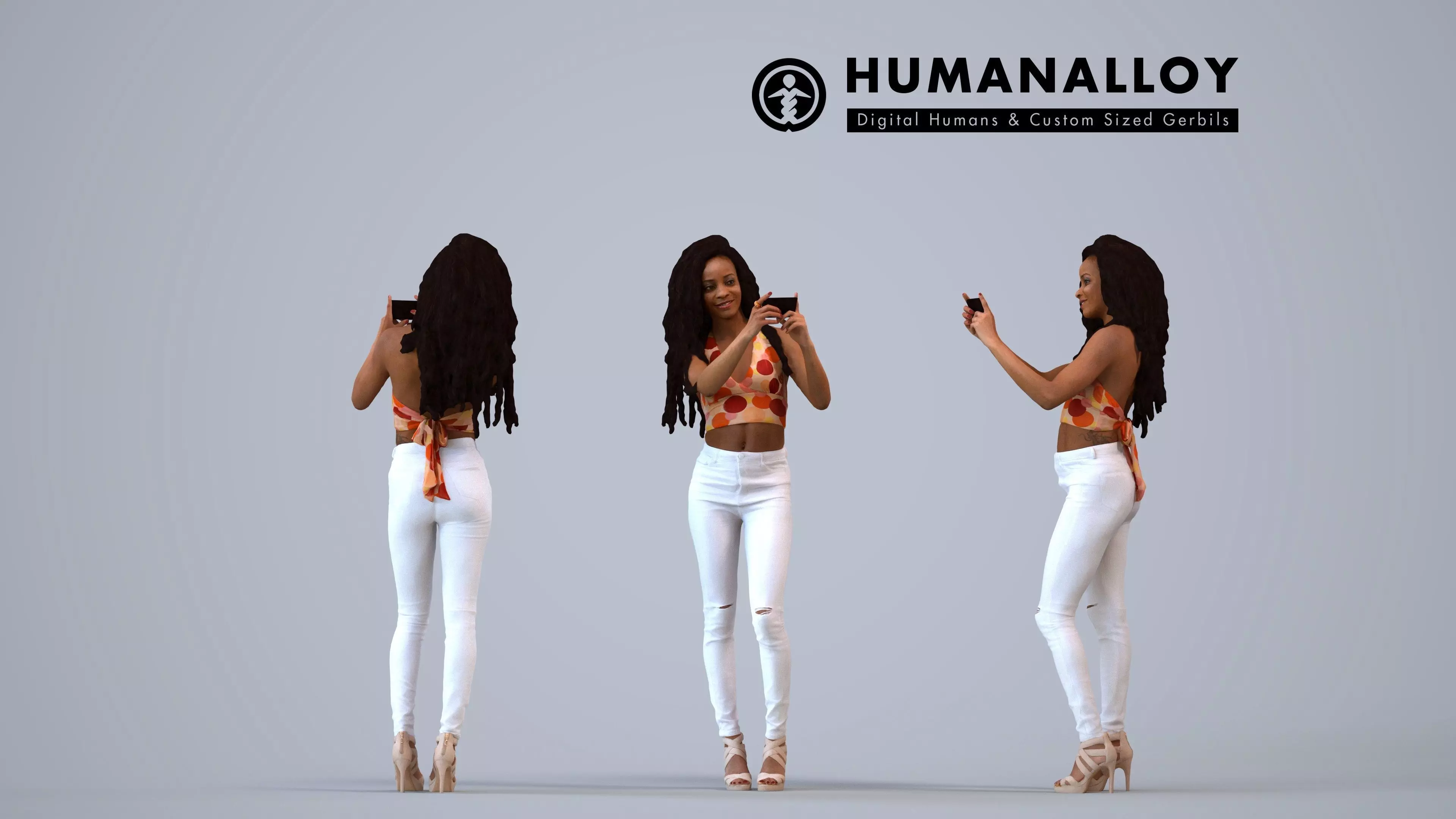 00307Carolina006 - Adult Caucasian woman taking photo with 3D model