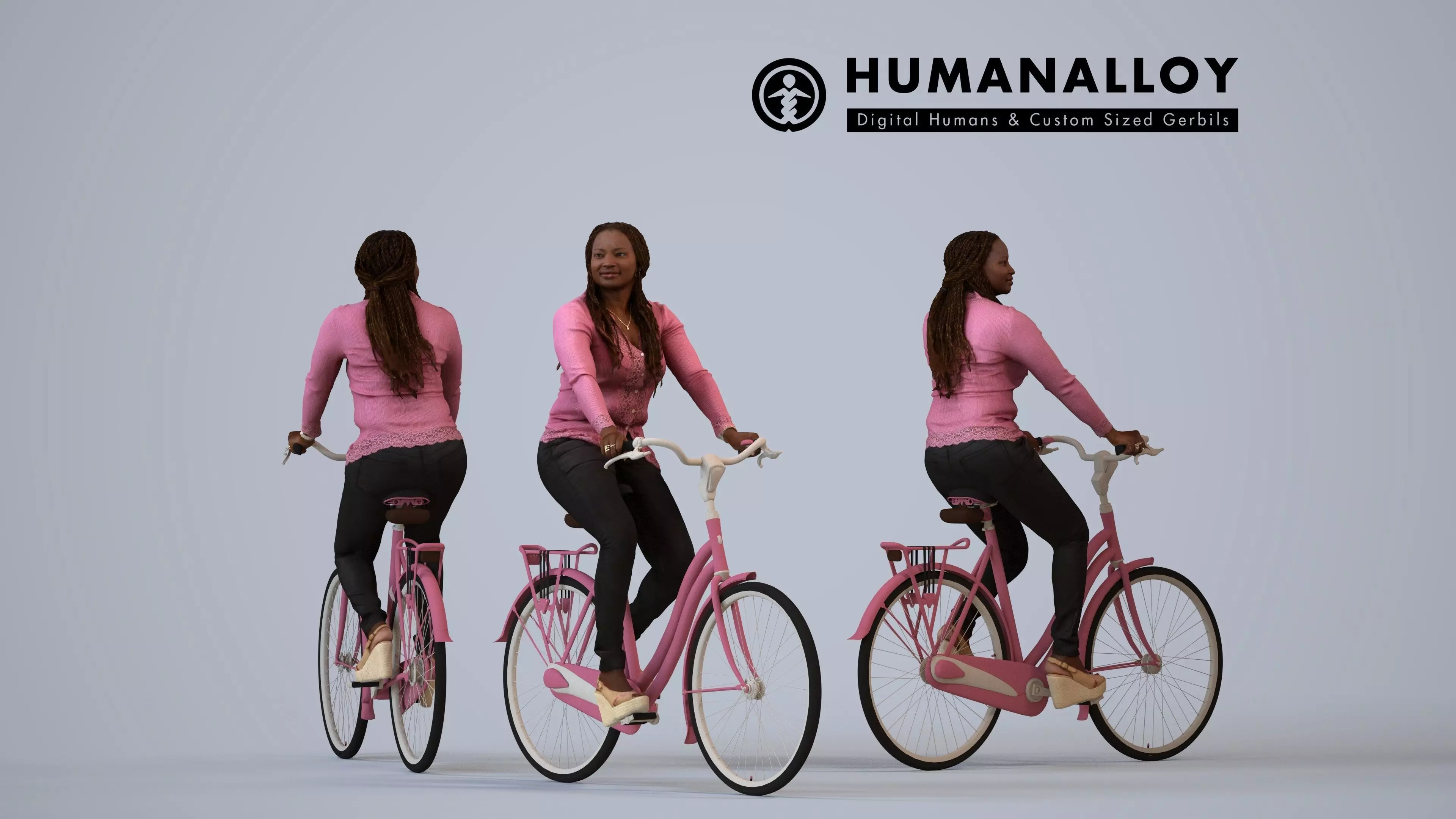 00310Theresia022 - Adult Black woman cycling through public 3D model