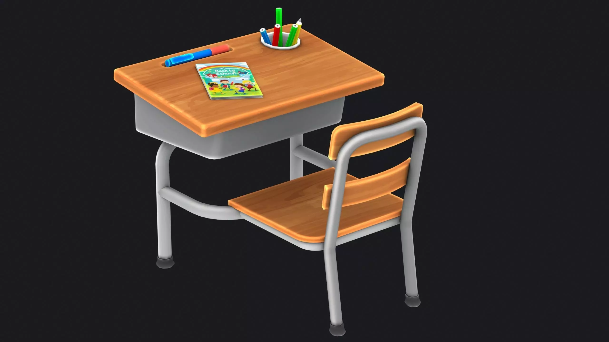 Cartoon School Desk Low-poly 3D model