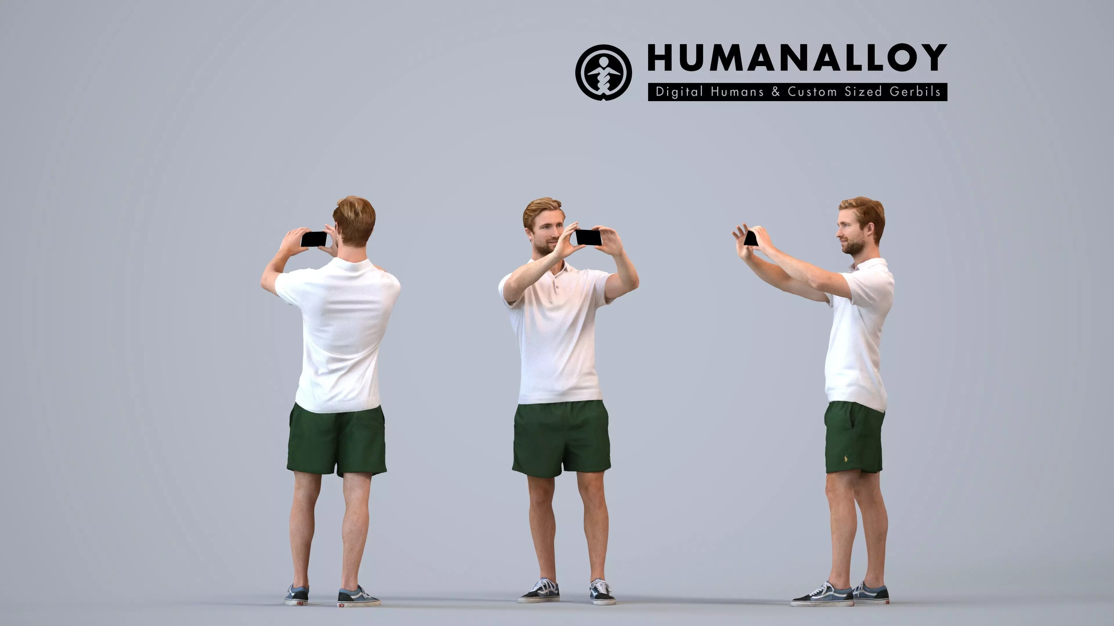 00338Foster005 - Adult Caucasian man taking photo with 3D model