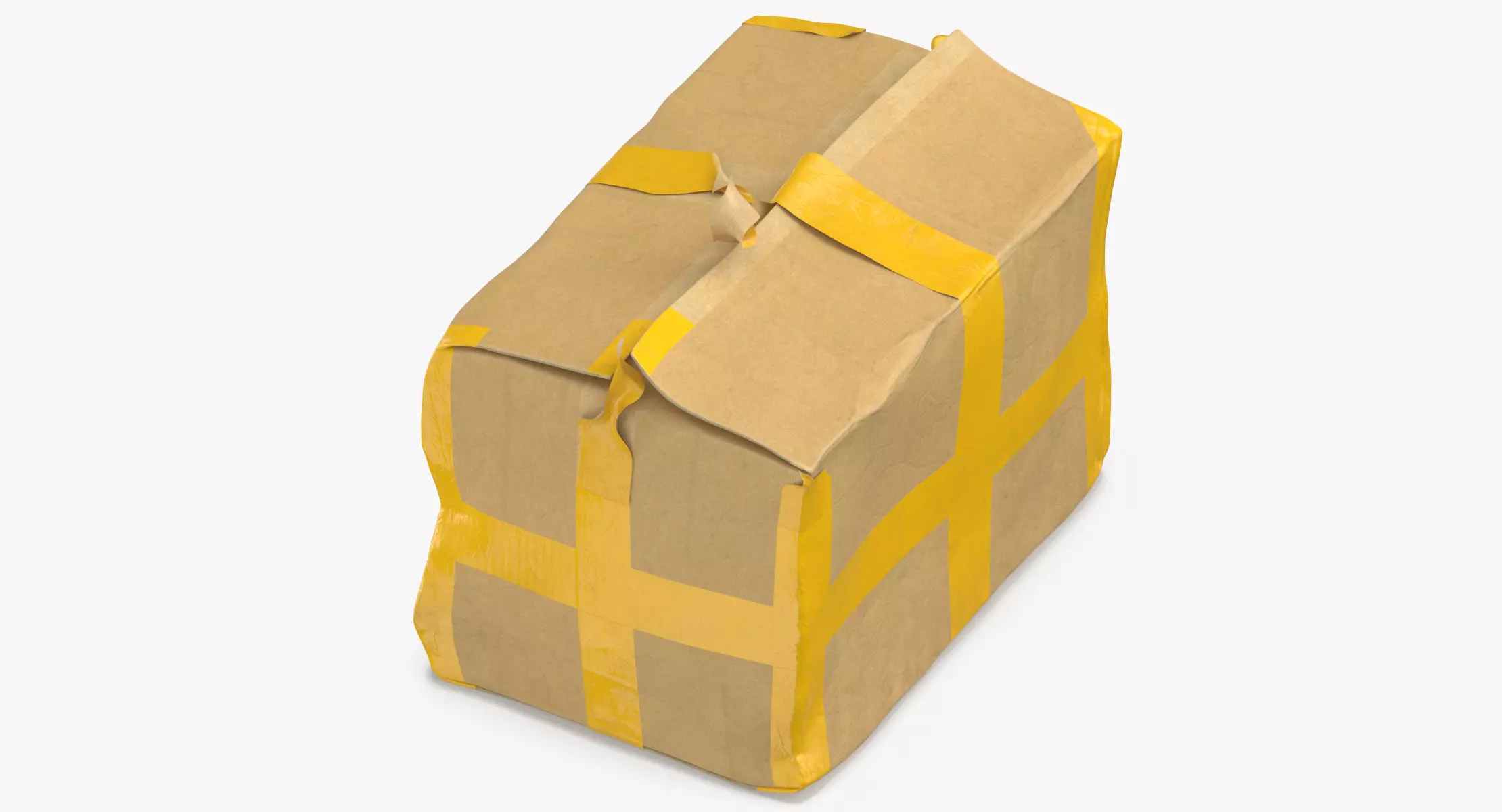 Old Damaged Cardboard Box Yellow Tape 3D model