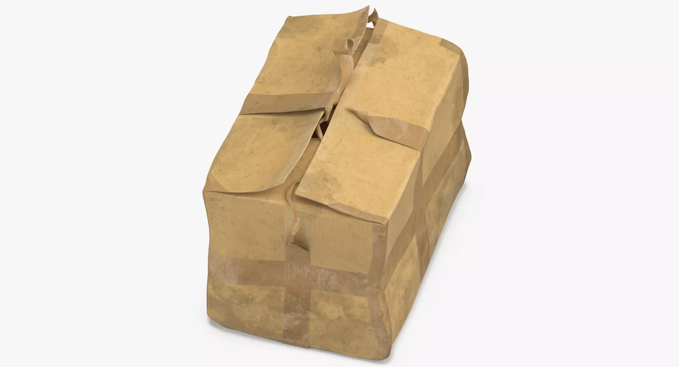 Old Damaged Dirty Cardboard Box Brown Tape 3D model