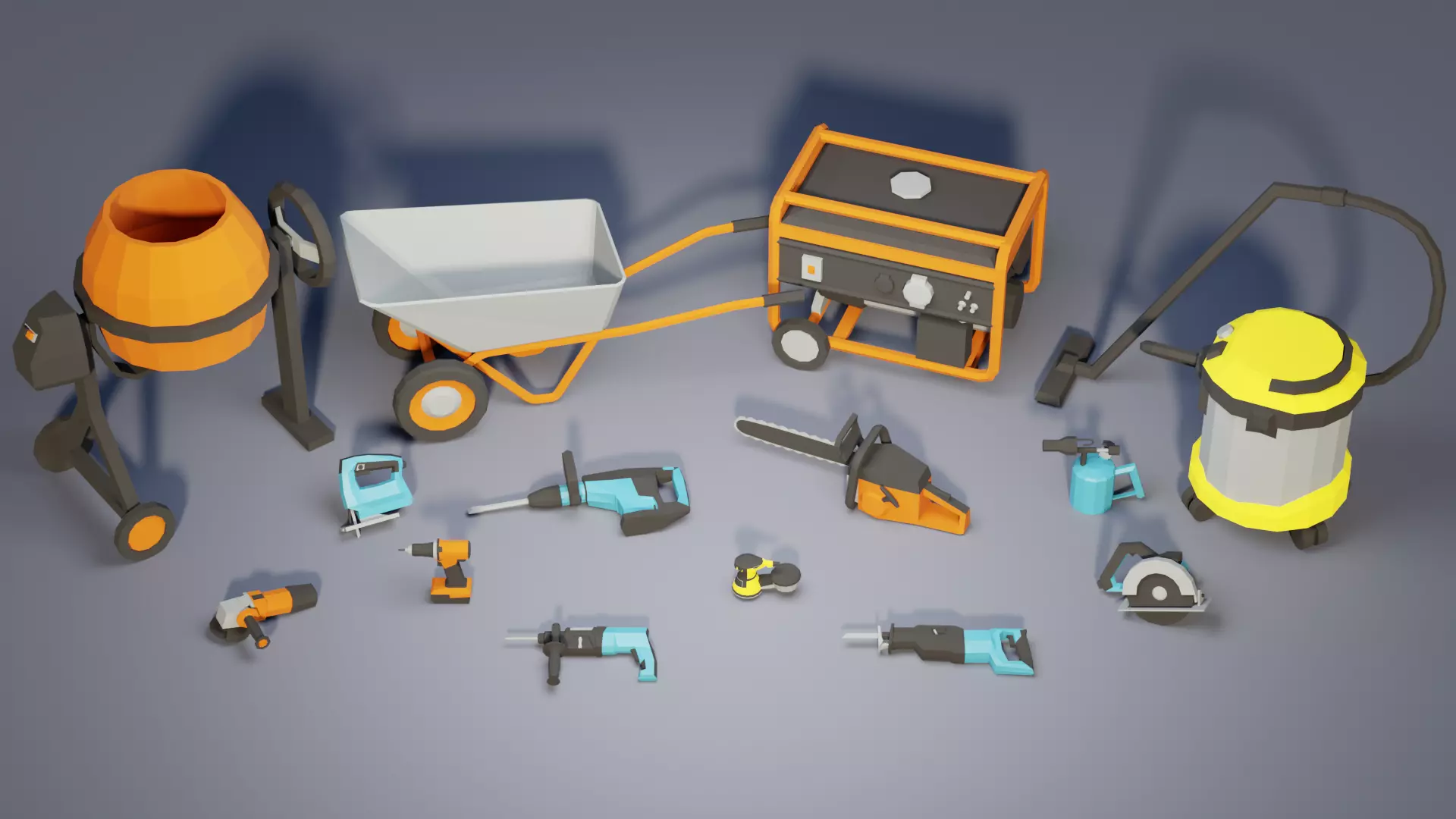 Collection of 15 low-poly Construction Tools Low-poly 3D model