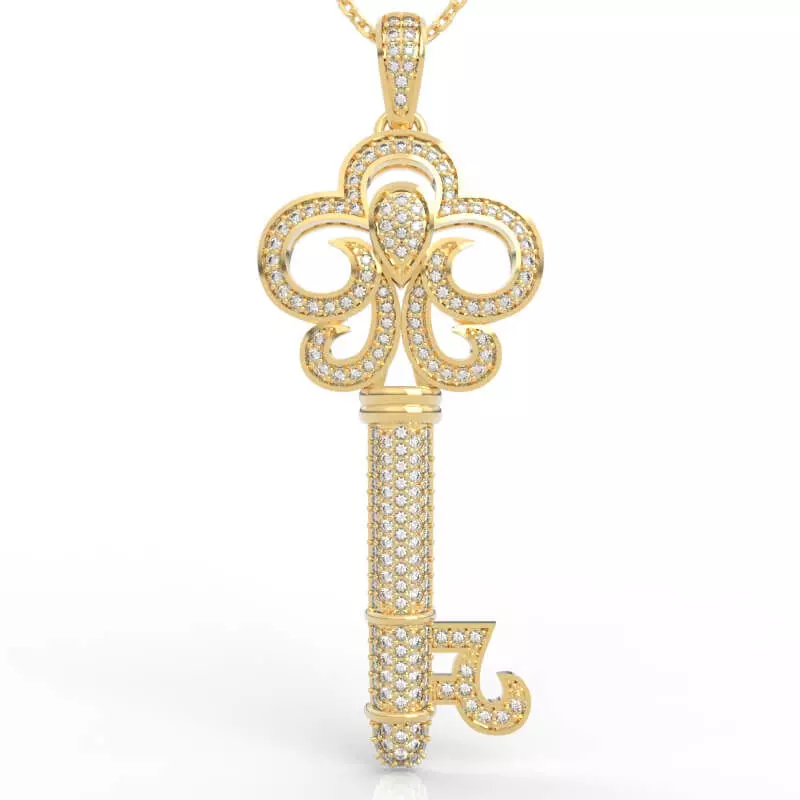 Luxury Fleur de Lis Diamond Key Pendant Necklace 3D print model