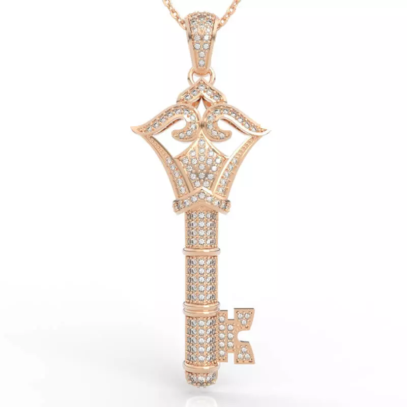 Ultimate Gothic Crown Diamond Key Pendant Necklace Iced Out 3D print model