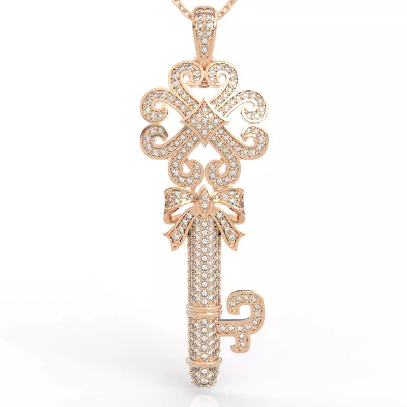 Stunning Diamond Bow Key Pendant Necklace 3D print model