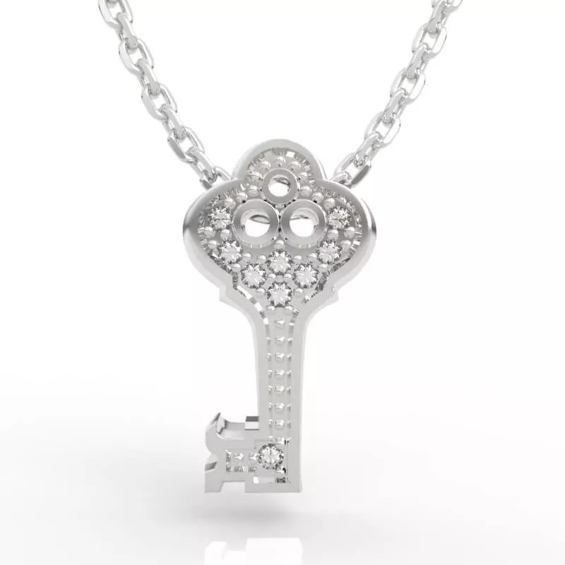 Stunning Vintage Skeleton Key Diamond Charm Necklace Women 3D print model