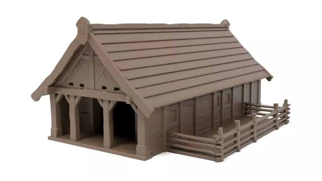 Medieval timber longhouse 3D print model